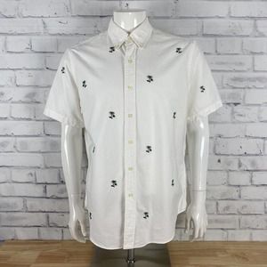 Ralph‎ Lauren Shirt Men’s Large Short Sleeve Button Down White Palms Hawaiian